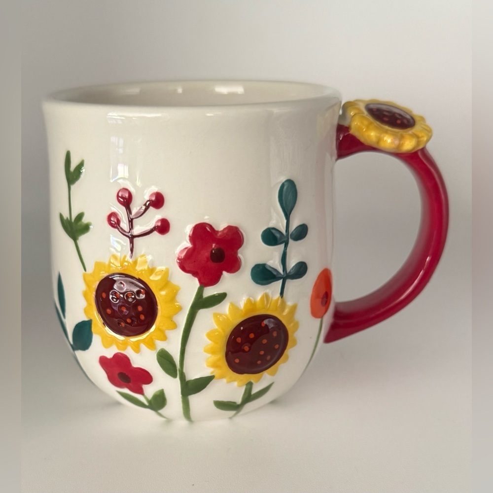 Lang By Design Sunflower Garden Coffee Mug 18 oz Colorful Hand Painted Adorable